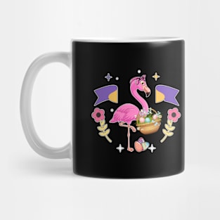 easter flamingo with Easter eggs basket love colorful egg Mug